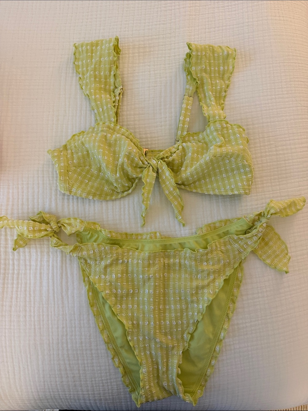 Adore Me Lime Green Ruffle Tie Bikini Set